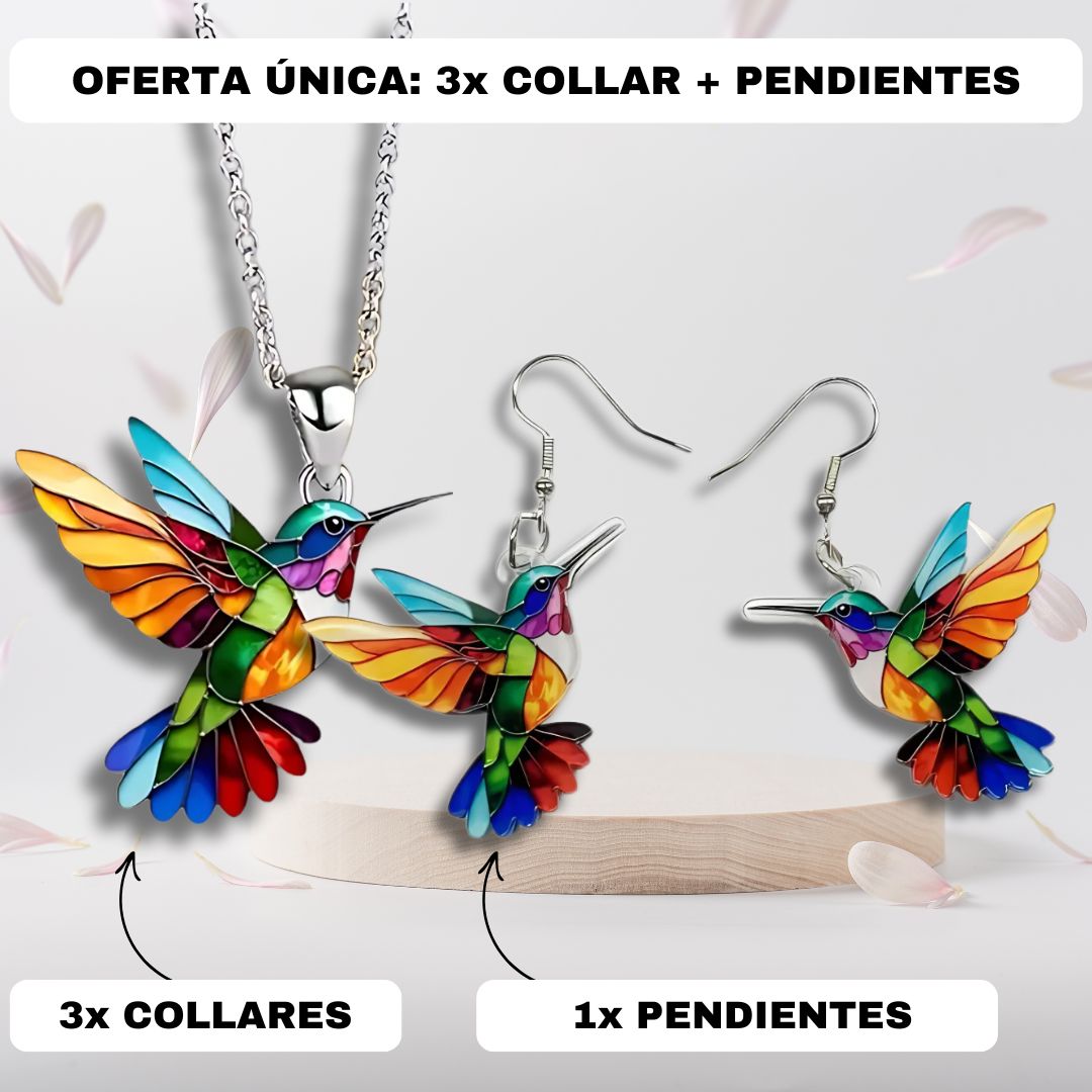 ÉCLAT | Auréa™ | Elegante Collar y Pendientes de Colibrí
