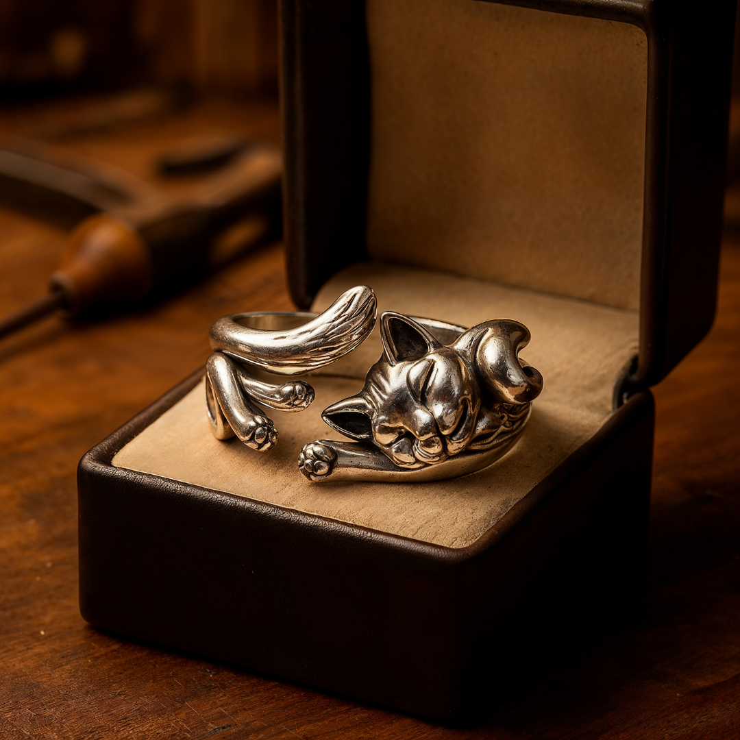 ÉCLAT | Anillo Vintage de Gato en Plata (Ajustable)