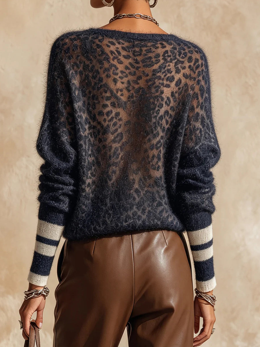 Suéter de mujer con estampado de leopardo y cuello en V