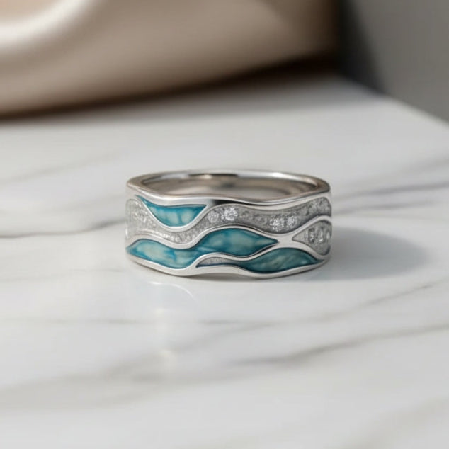 ÉCLAT | Anillo Ondas Turquesa en Plata