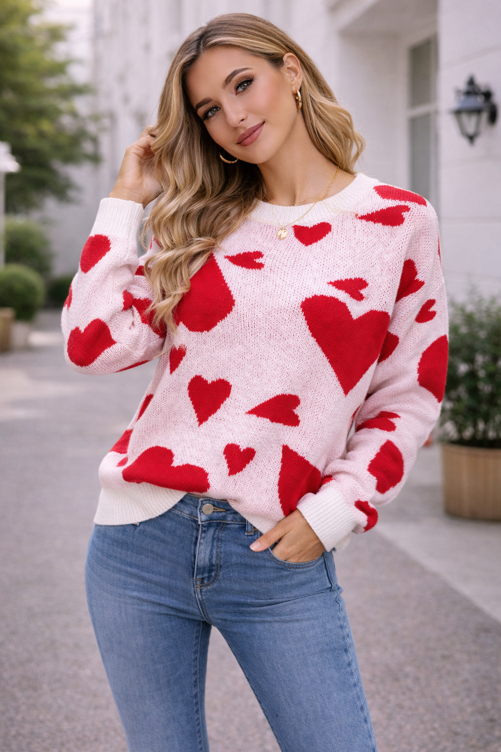 Suéter de punto para mujer estampado corazón - Aino