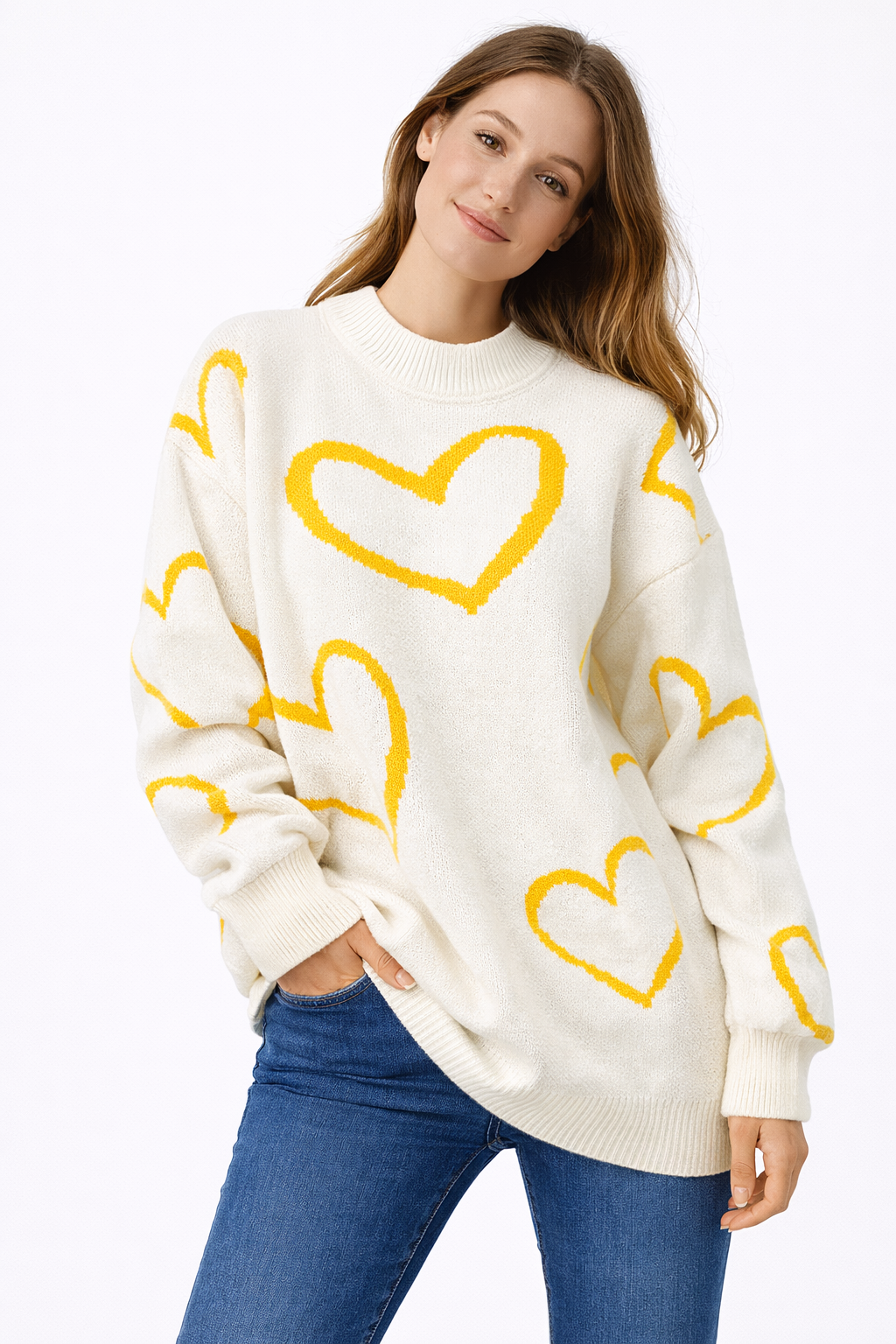 Suéter de punto para mujer con corazones - Karsvi