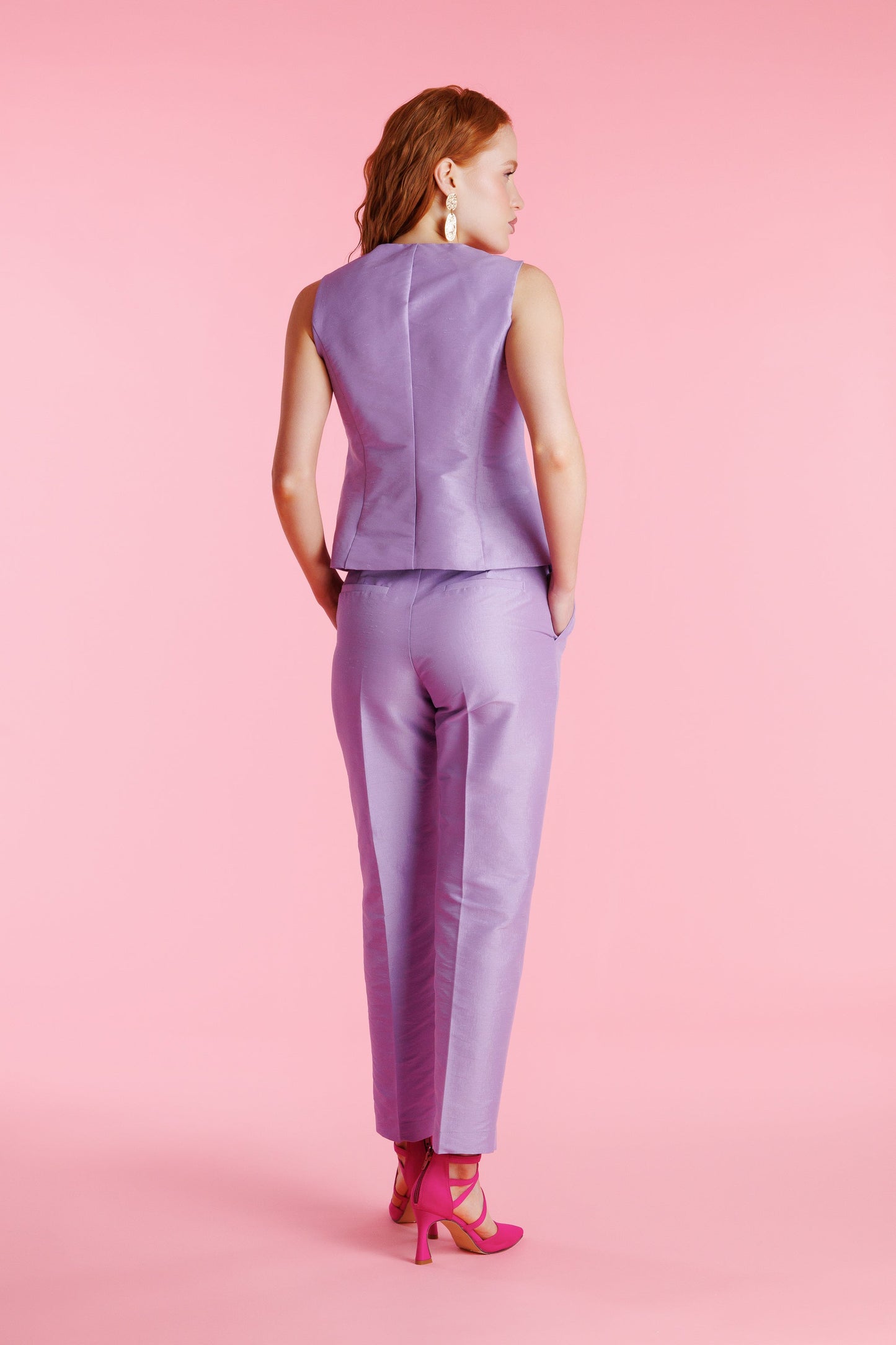 Pantalón De Vestir Shantung Tiro Alto Mujer