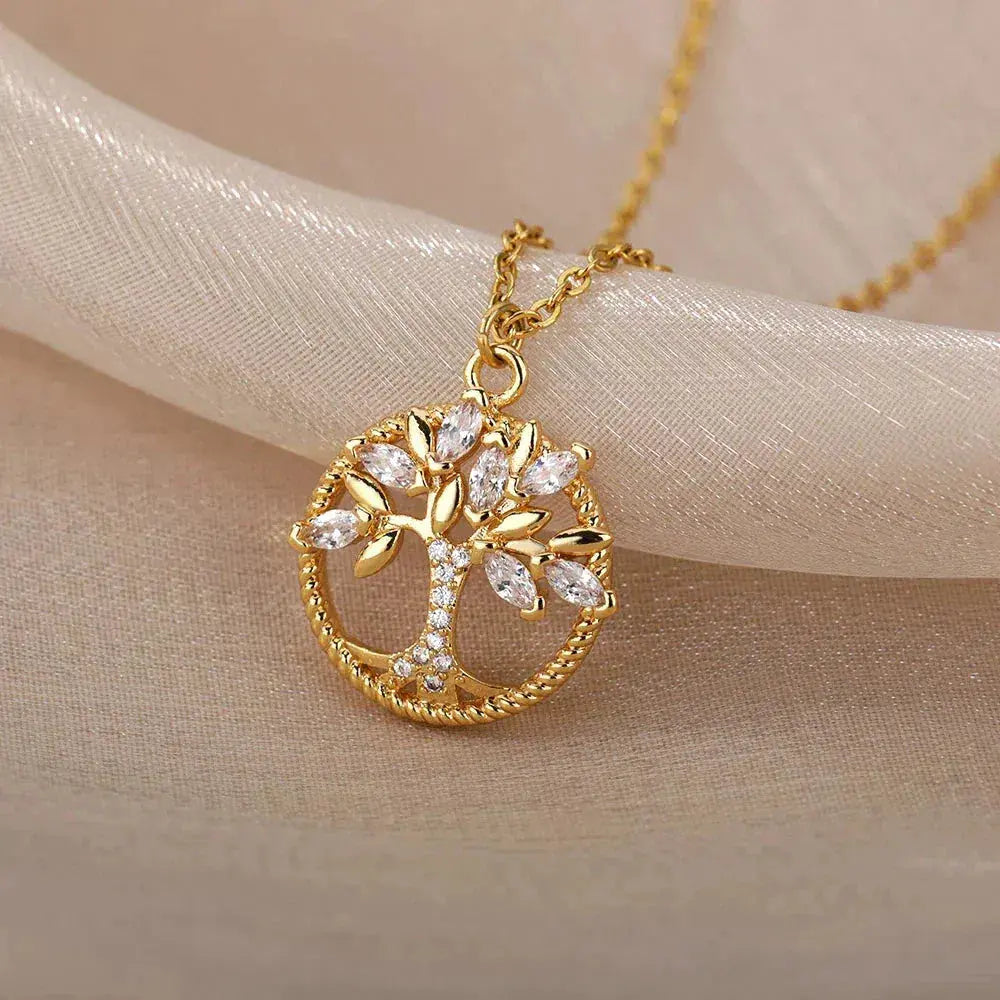 ÉCLAT | Collar Árbol de la Vida en Oro con Circonitas