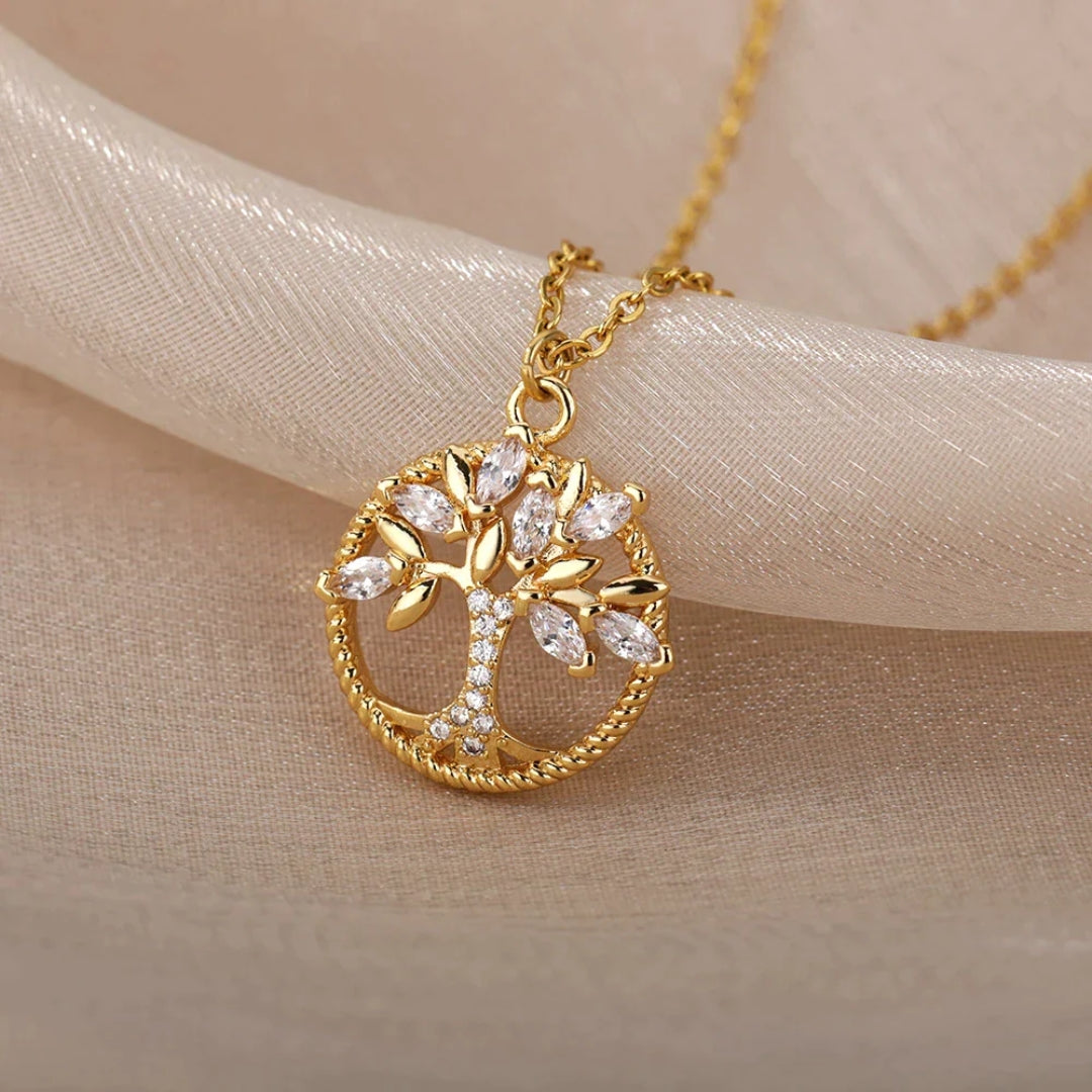 ÉCLAT | Collar Colgante Árbol de la Vida en Oro con Cristales