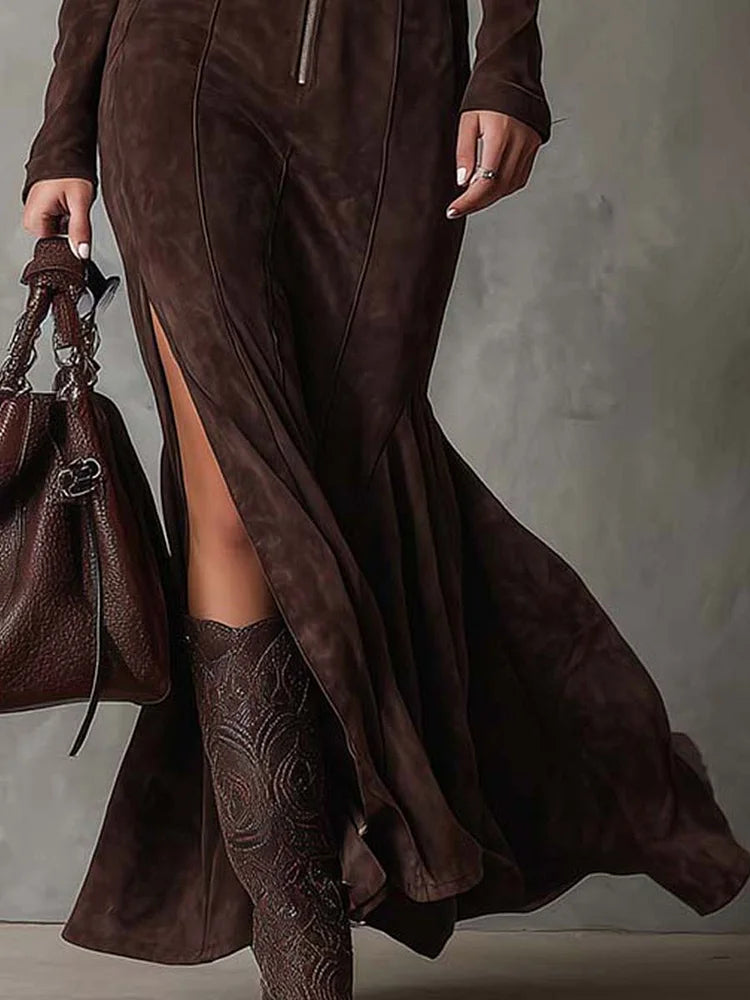 Evelina™ | Vestido largo vintage efecto ante