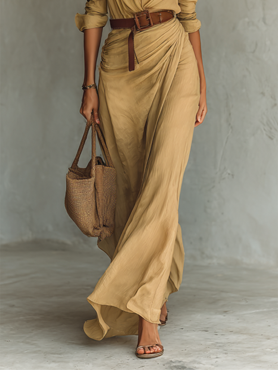 Alina™ | Vestido maxi con cuello solapa y cinturón