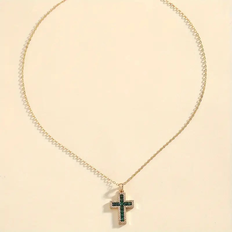 ÉCLAT | Collar de Oro Cruz Esmeralda Sagrada