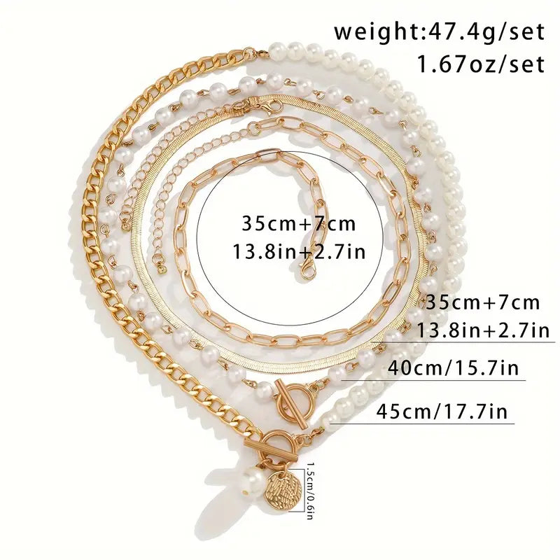 ÉCLAT | Conjunto Collar Perla & Cadena Serpiente Vintage | Oro