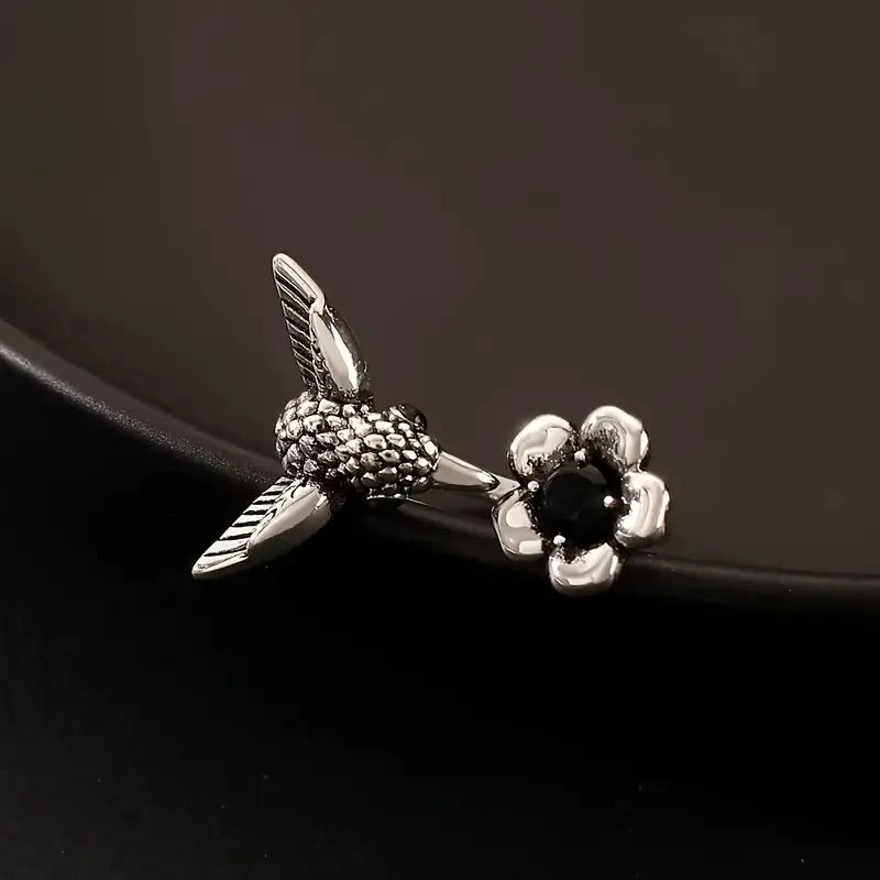 ÉCLAT | Anillo Colibrí y Flor (Ajustable)