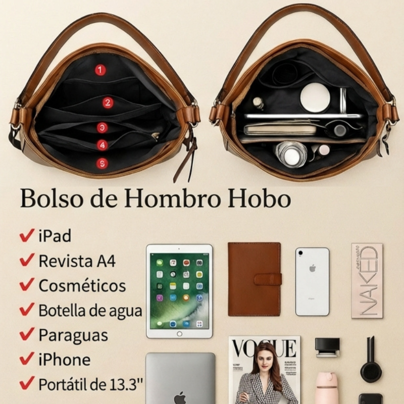 MEZTLI™ – Bolso hobo Valentina de cuero vegano con cartera incluida