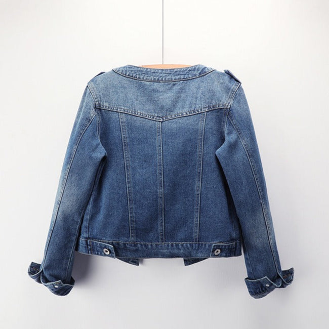 Chaqueta vaquera mujer cuello redondo bolsillos frontales - Hila