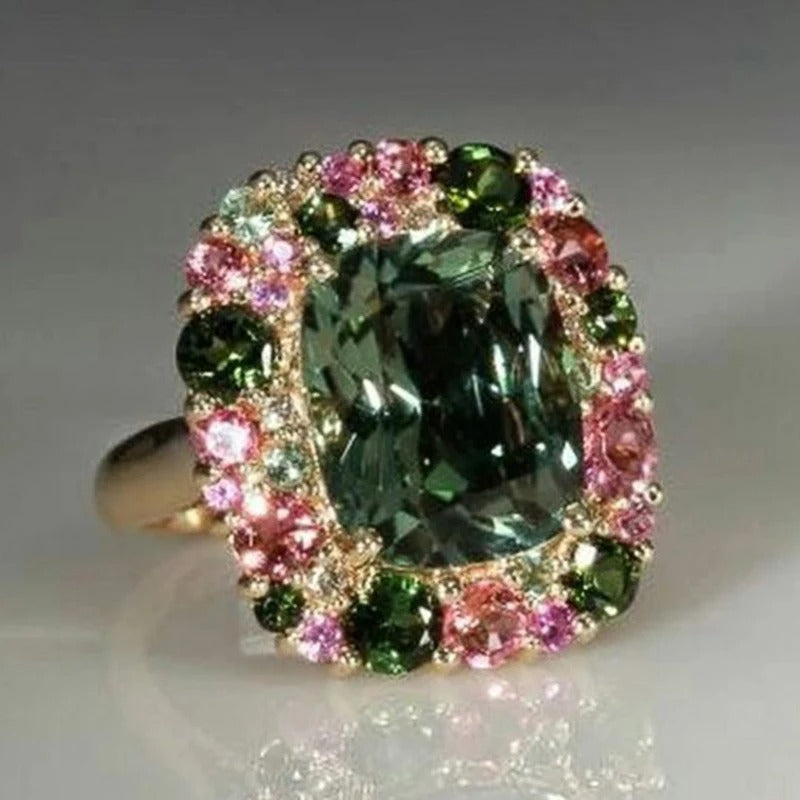 ÉCLAT | Anillo Vintage Verde Y Oro Rosa