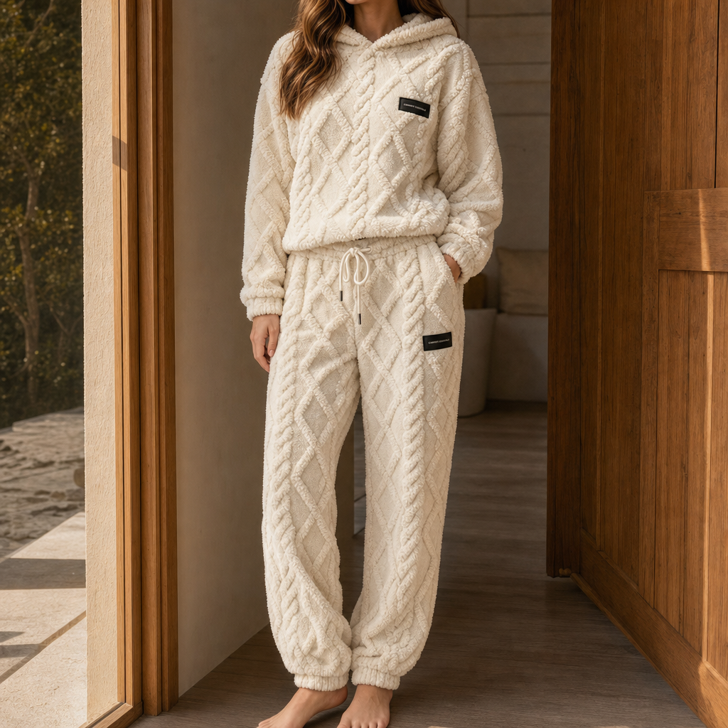 Conjunto cocooning para mujer en polar con sudadera con capucha y pantalón