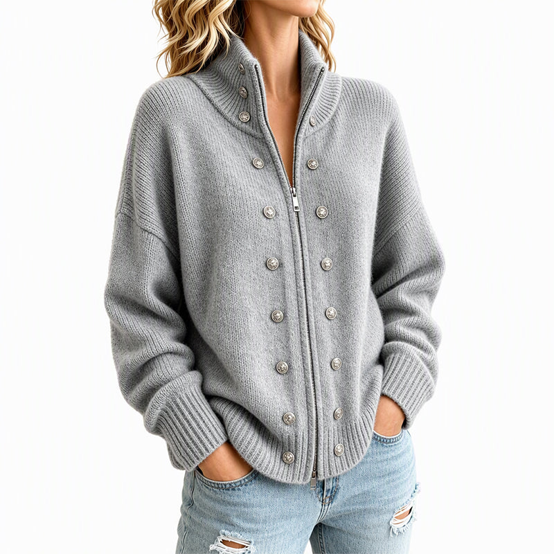 Cárdigan de punto para mujer con cuello alto y cremallera