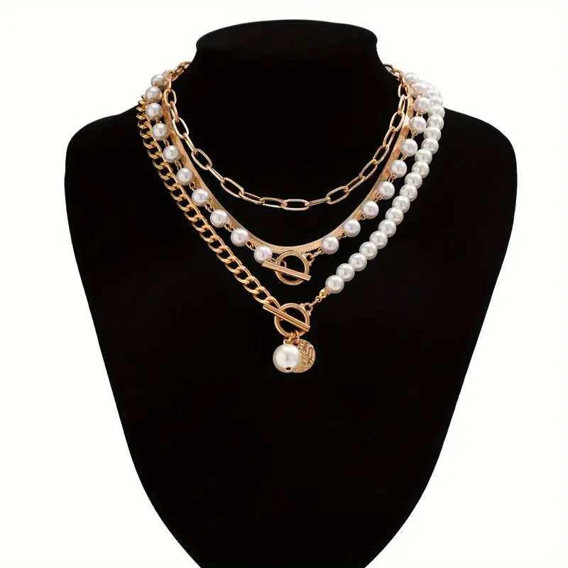 ÉCLAT | Conjunto Collar Perla & Cadena Serpiente Vintage | Oro