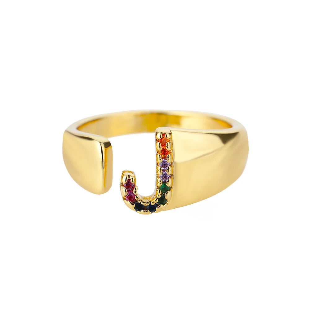 ÉCLAT | Anillo de Oro con Letra Personalizada (Ajustable)