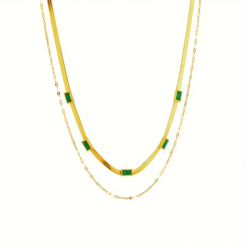 ÉCLAT | Collar de Oro Doble con Esmeralda Vintage