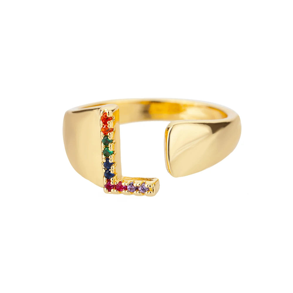 ÉCLAT | Anillo de Oro con Letra Personalizada (Ajustable)