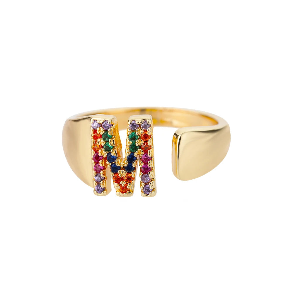 ÉCLAT | Anillo de Oro con Letra Personalizada (Ajustable)