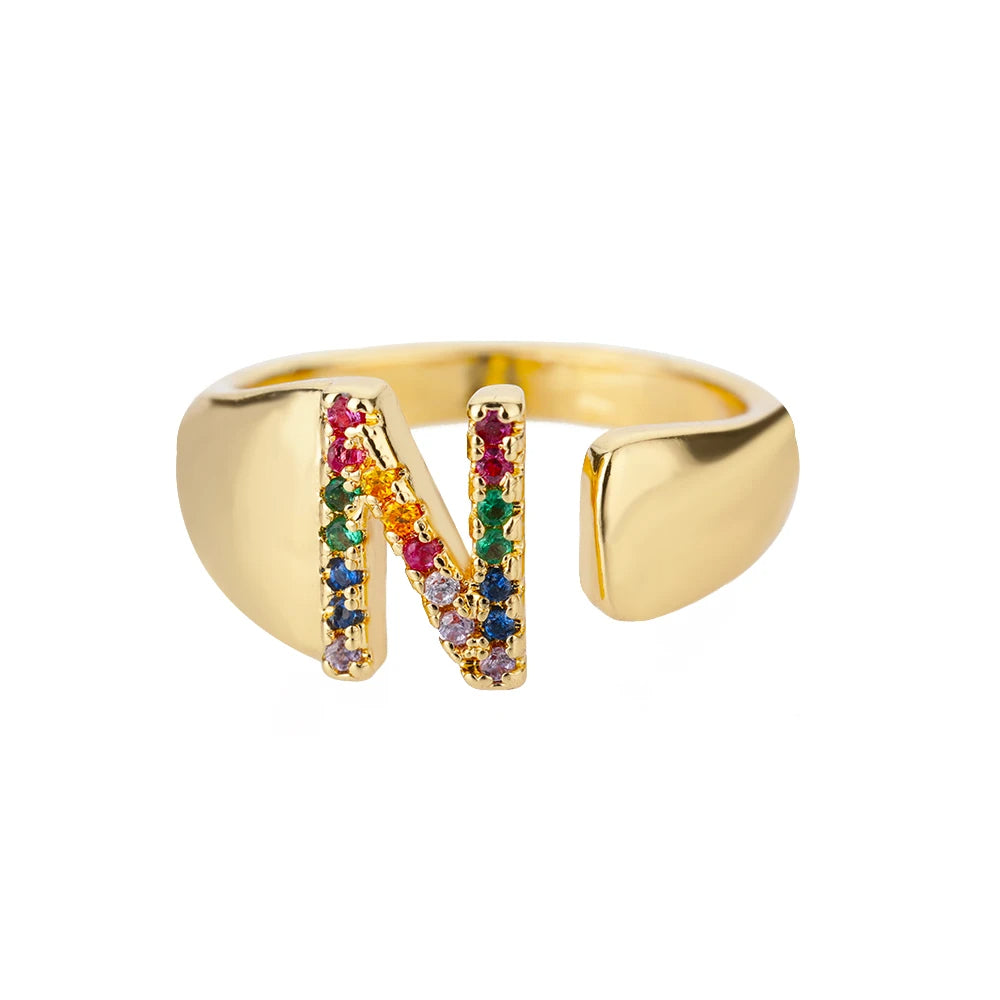 ÉCLAT | Anillo de Oro con Letra Personalizada (Ajustable)