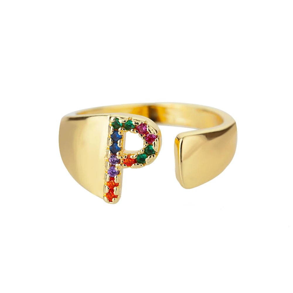 ÉCLAT | Anillo de Oro con Letra Personalizada (Ajustable)