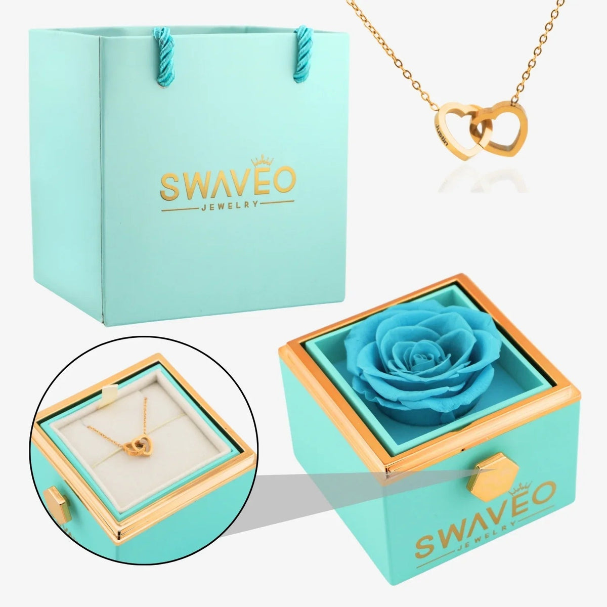 Eternal Rose Box with Engraved Necklace