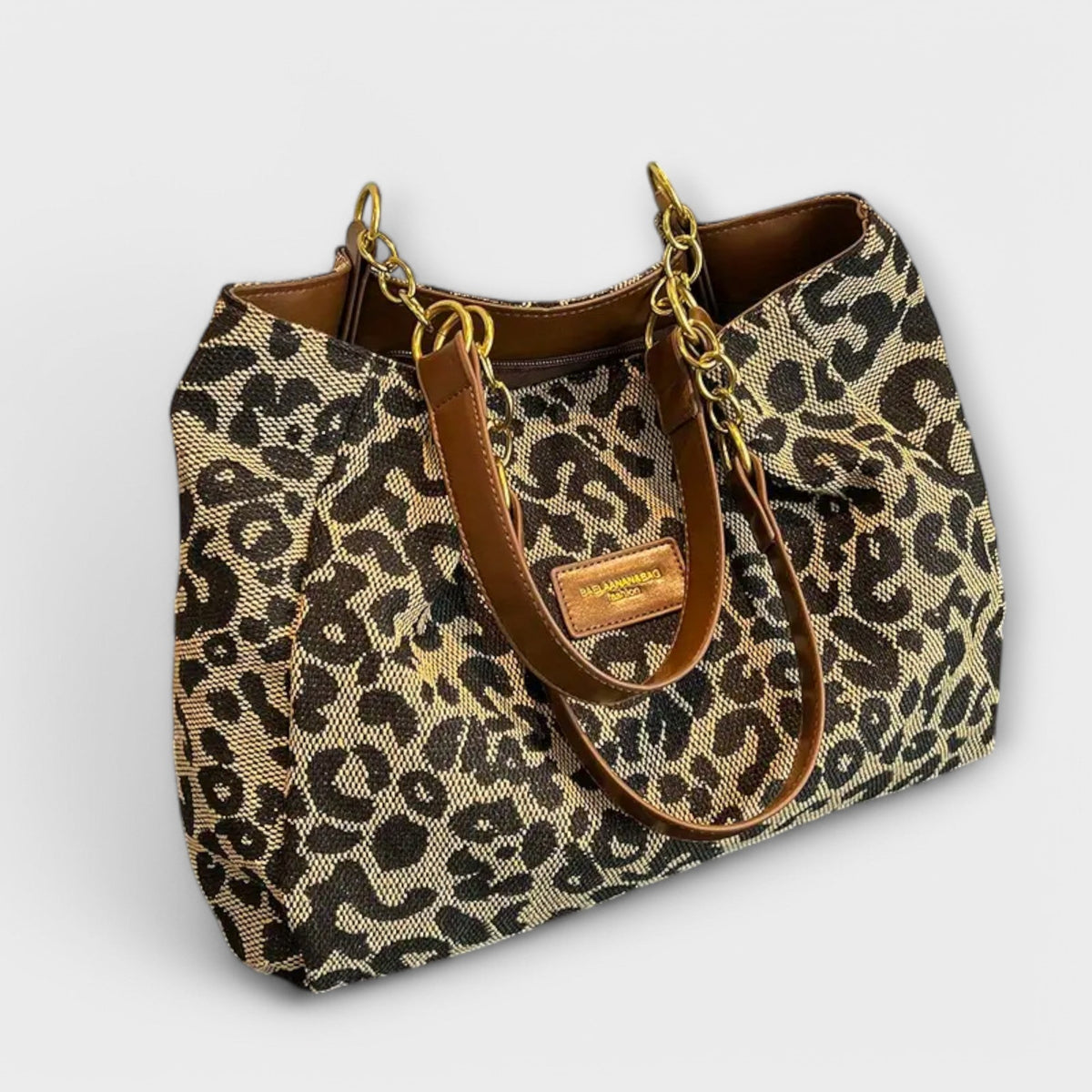 MEZTLI™ – Bolso Olivia de lona con estampado leopardo