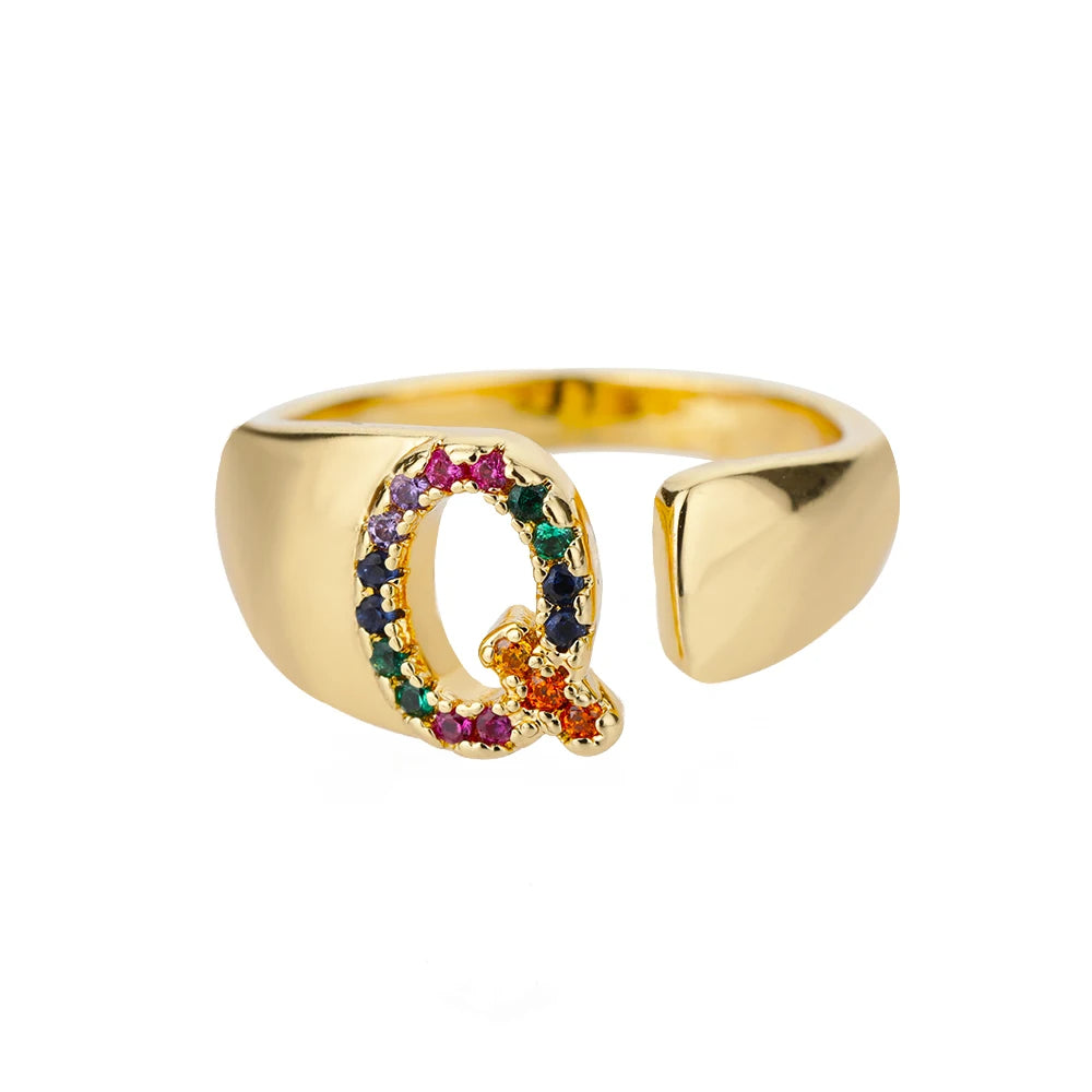 ÉCLAT | Anillo de Oro con Letra Personalizada (Ajustable)