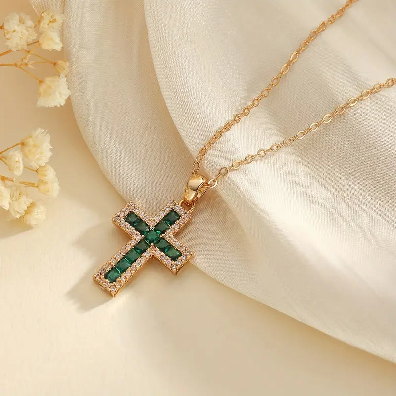 ÉCLAT | Collar de Oro Cruz Esmeralda Sagrada