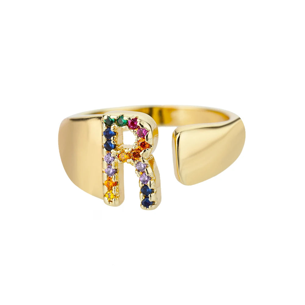 ÉCLAT | Anillo de Oro con Letra Personalizada (Ajustable)