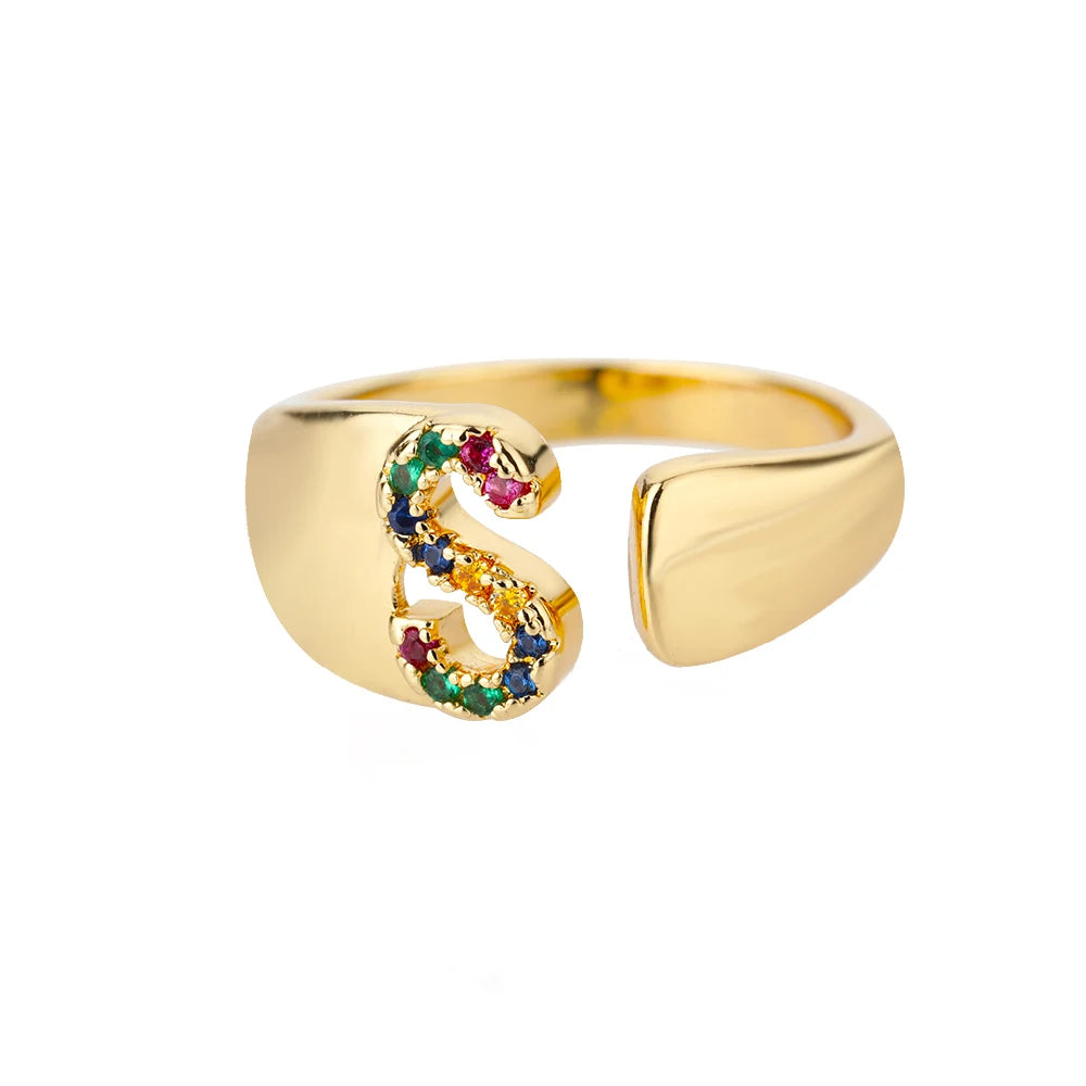 ÉCLAT | Anillo de Oro con Letra Personalizada (Ajustable)