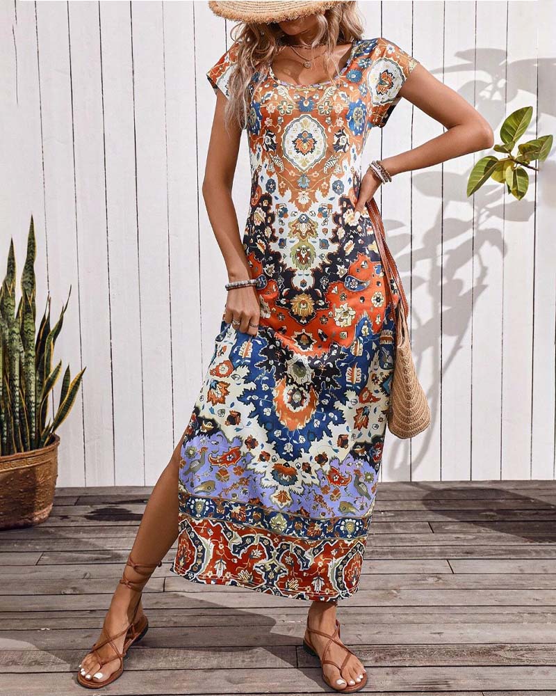Vestido Largo Veraniego Estampado con Aberturas