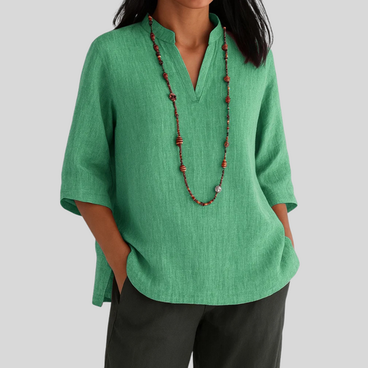 Blusa De Lino De Mujer Con Cuello En V Relajado