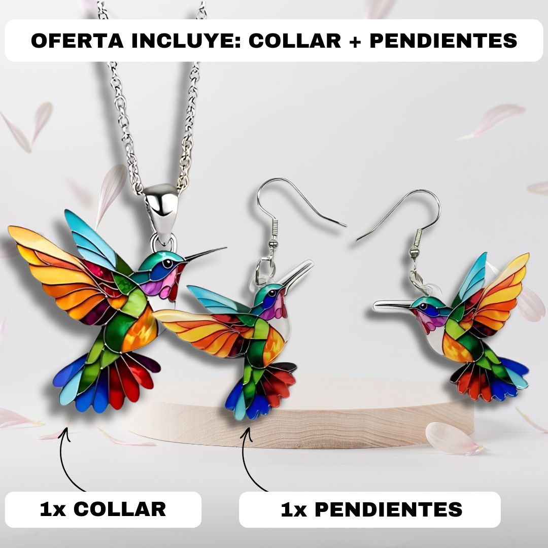 ÉCLAT | Auréa™ | Elegante Collar y Pendientes de Colibrí