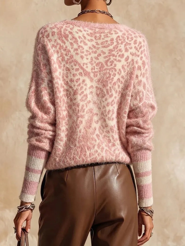 Suéter de mujer con estampado de leopardo y cuello en V
