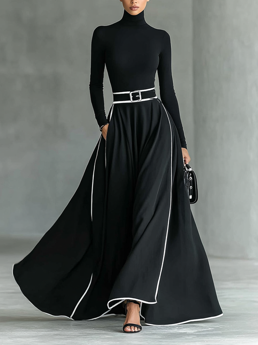 Gina™ | Vestido maxi con costuras en contraste y cuello alto