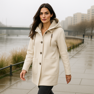 Abrigo con capucha en beige