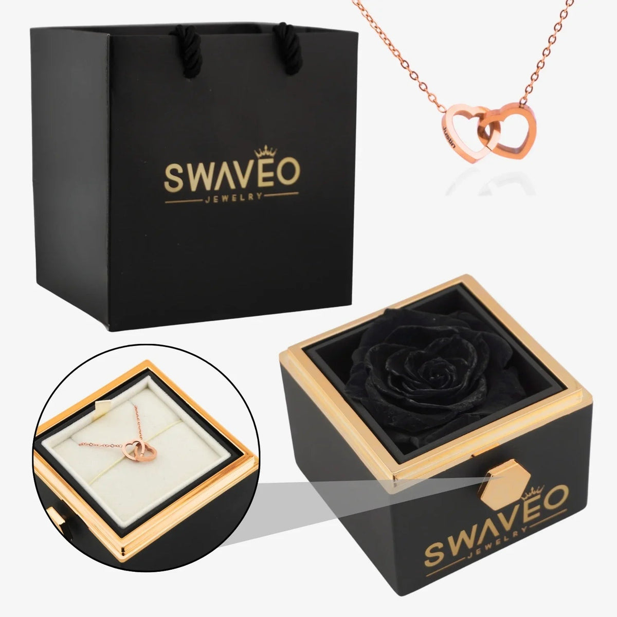 Eternal Rose Box with Engraved Necklace