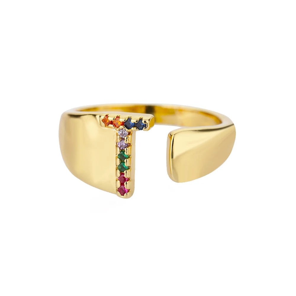 ÉCLAT | Anillo de Oro con Letra Personalizada (Ajustable)