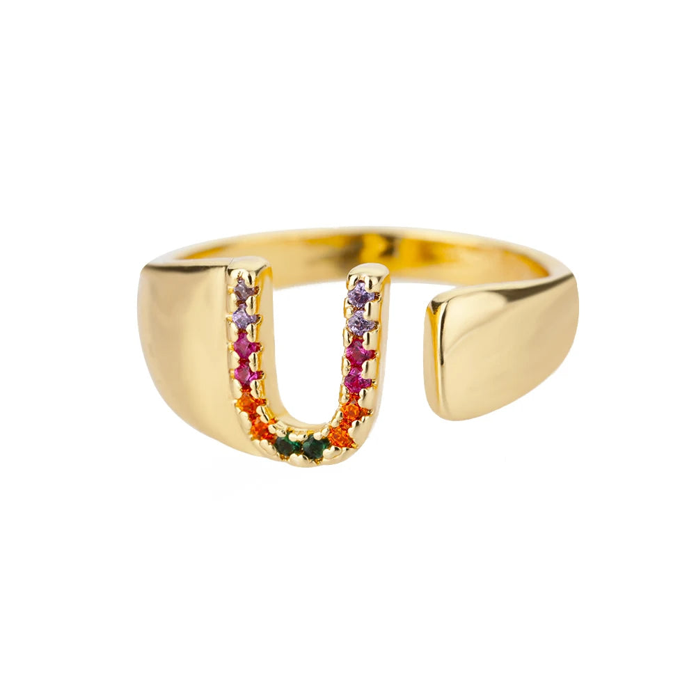 ÉCLAT | Anillo de Oro con Letra Personalizada (Ajustable)
