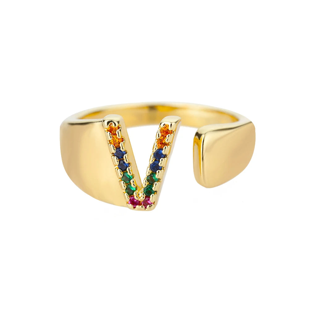 ÉCLAT | Anillo de Oro con Letra Personalizada (Ajustable)