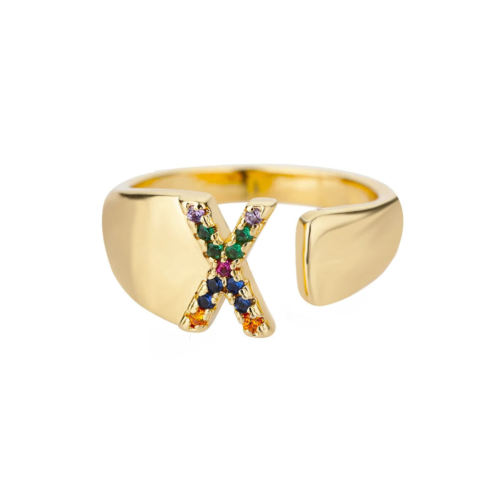 ÉCLAT | Anillo de Oro con Letra Personalizada (Ajustable)