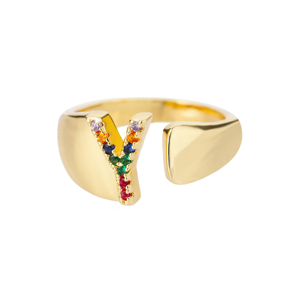 ÉCLAT | Anillo de Oro con Letra Personalizada (Ajustable)