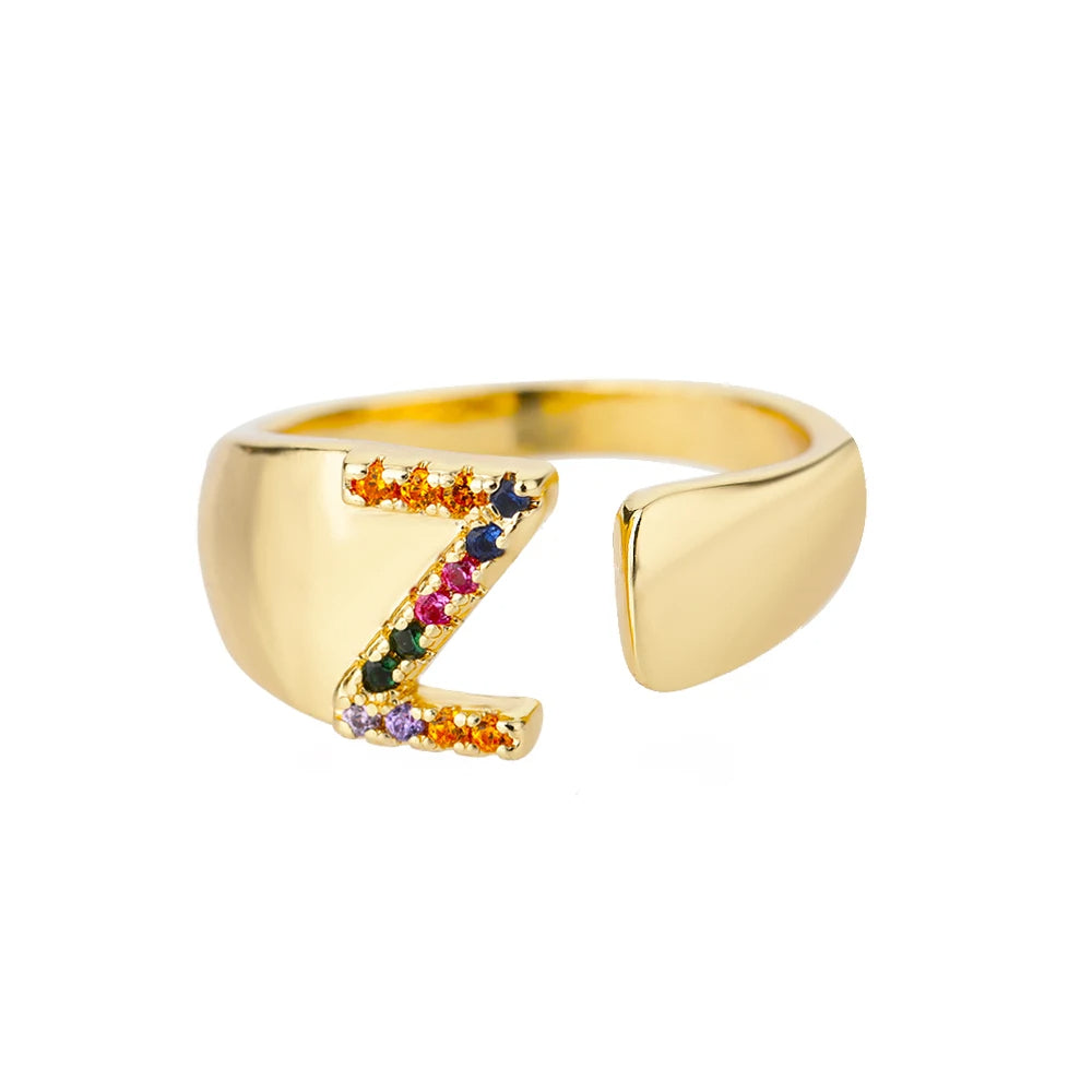 ÉCLAT | Anillo de Oro con Letra Personalizada (Ajustable)