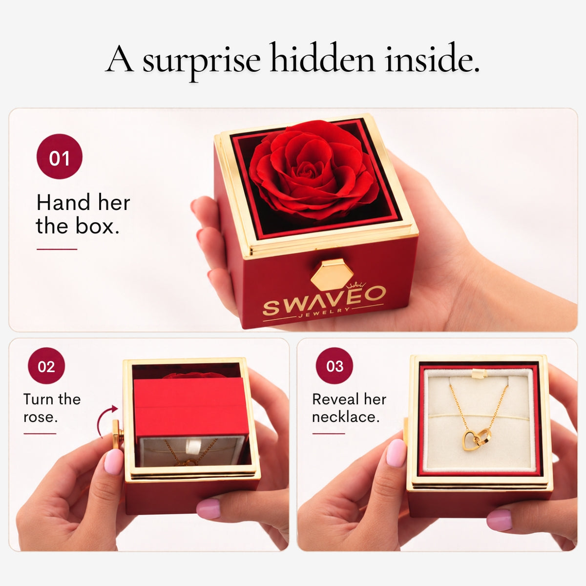 Eternal Rose Box with Engraved Necklace