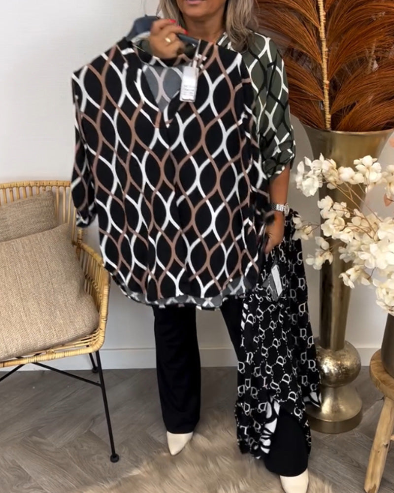 Blusa Mujer Estampado Geométrico Corte Holgado