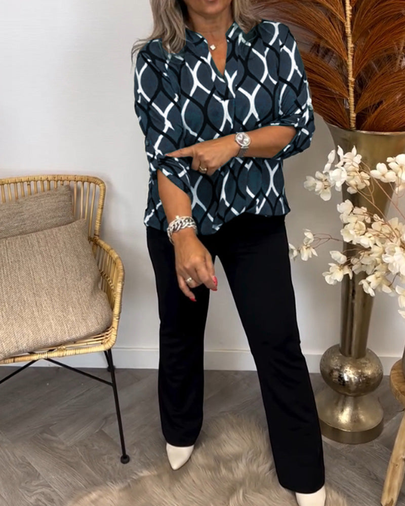 Blusa Mujer Estampado Geométrico Corte Holgado