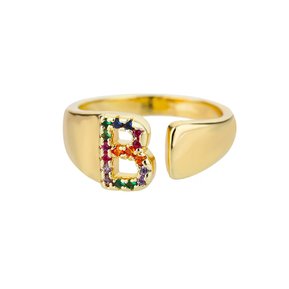 ÉCLAT | Anillo de Oro con Letra Personalizada (Ajustable)