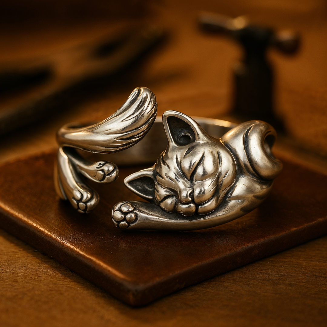 ÉCLAT | Anillo Vintage de Gato en Plata (Ajustable)